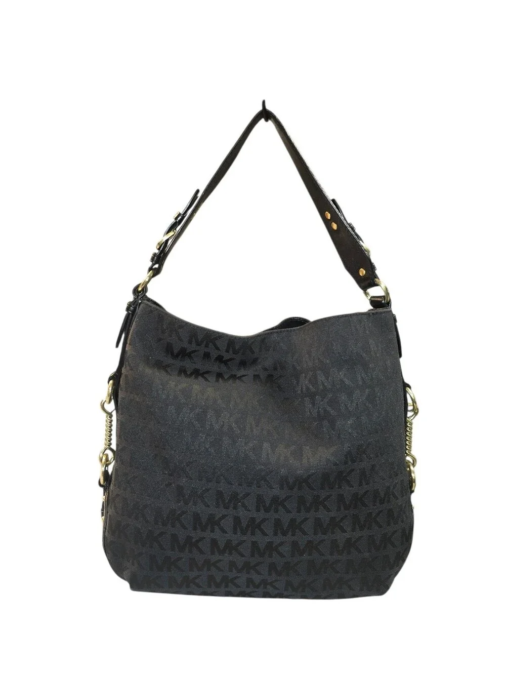 Michael Kors Black MK Logo Hobo with Gold/Brass Accents EUC